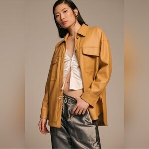 Anthropologie Faux Leather Shirt Jacket Maeve Camel Brown Boxy Shacket